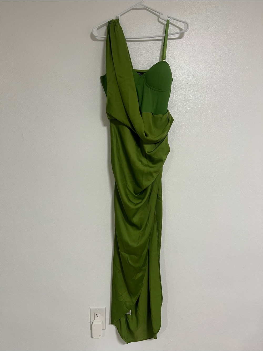 Green Draped Evening Gown - Women Dresses